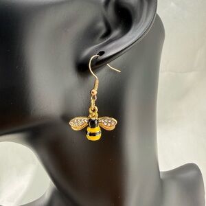 Gold and Black Bee Dangle Earrings